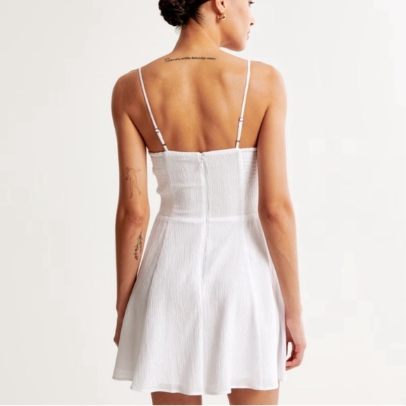 Abercrombie & Fitch White Crinkle Textured Twist-front Mini Dress X-Large Tall - Picture 2 of 14